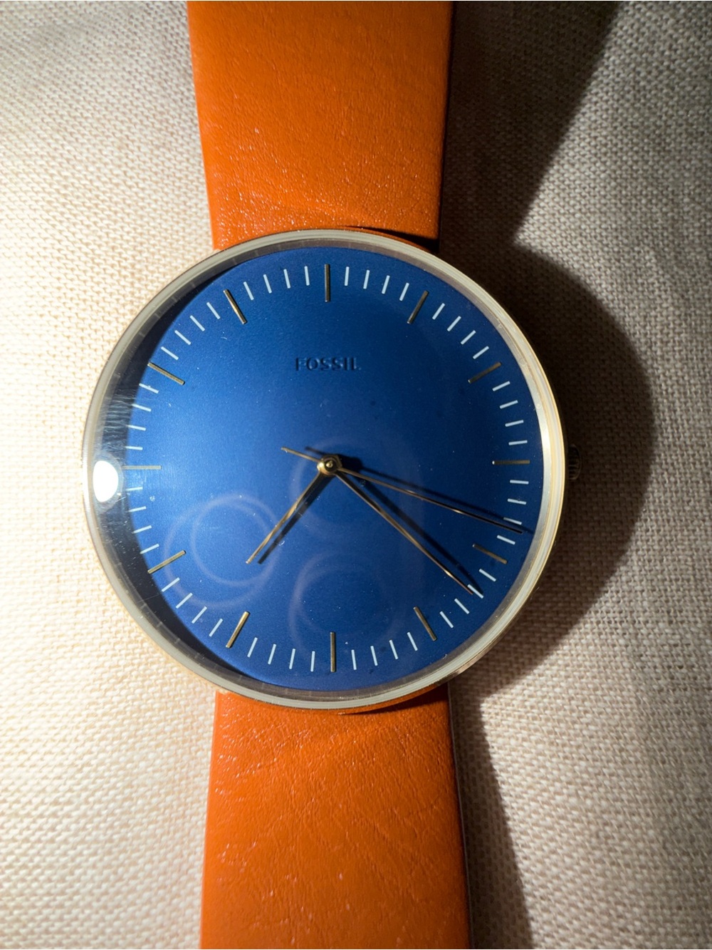 Fossil men’s Brown Leather Watch with Blue Dial - Picture 2 of 3